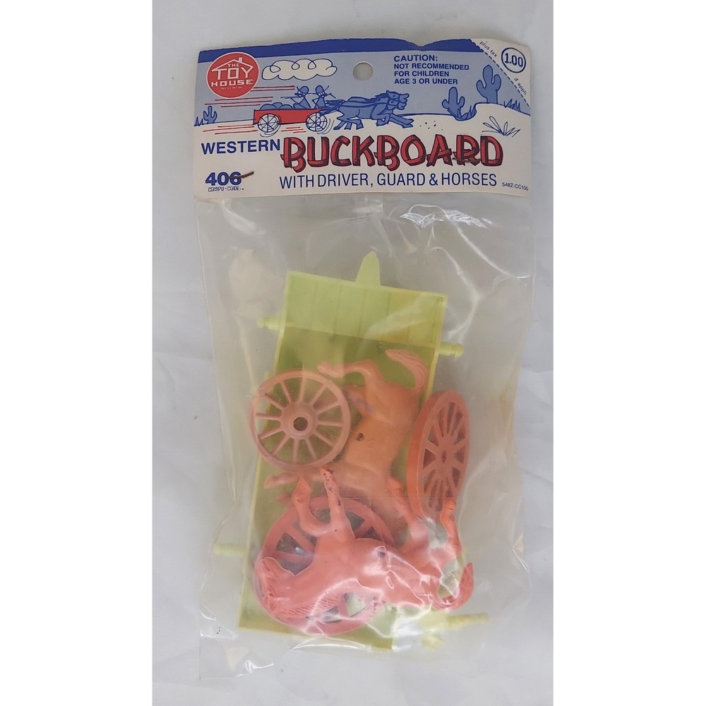 1960's Plastic The Toy House Western Buckboard Wagon Set Orange/Yellow